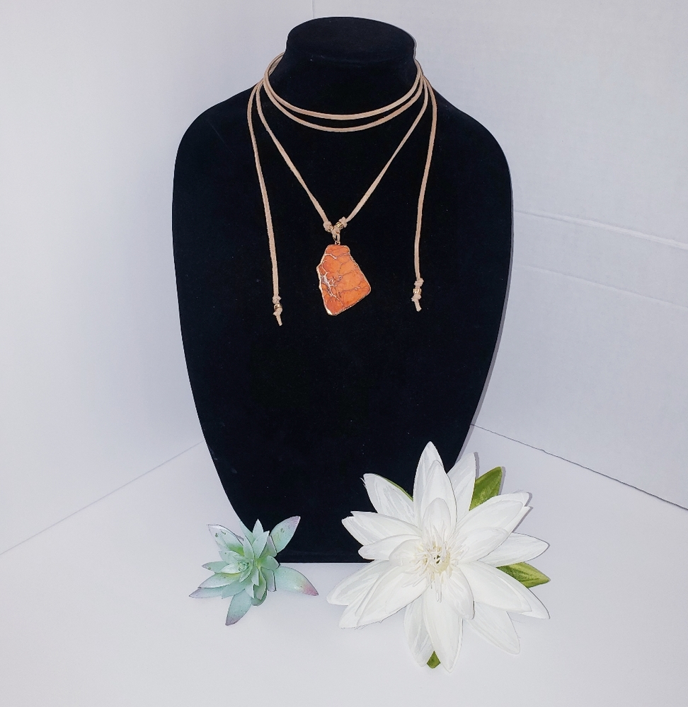 Boho suede leather cord w/ dyed imperial pendant